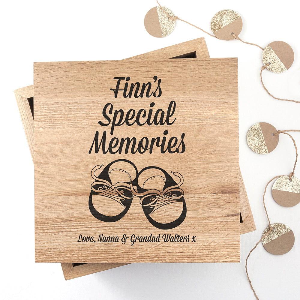 Baby Shoes Oak Photo Keepsake Box