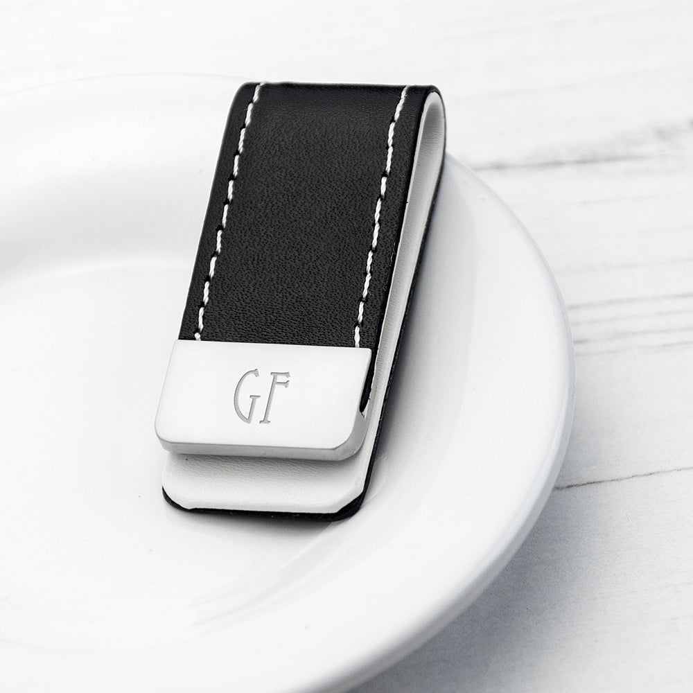 Black Leather Money Clip