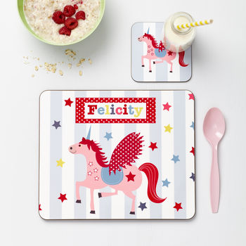 Personalised Girl's Unicorn Placemat Set