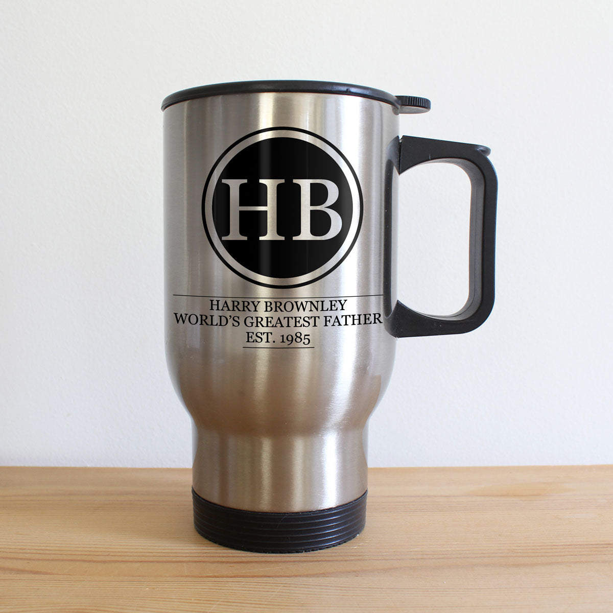 Initials Monogram Mum/ Dad Silver Travel Mug