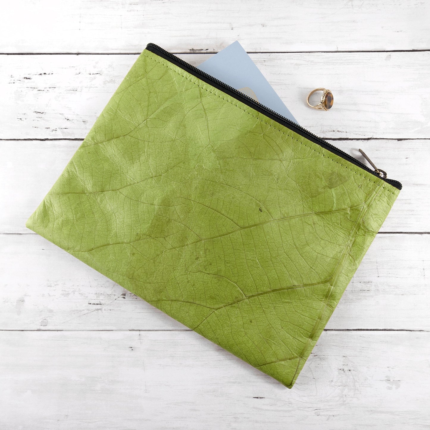 Leaf Leather Clutch Bag - Large