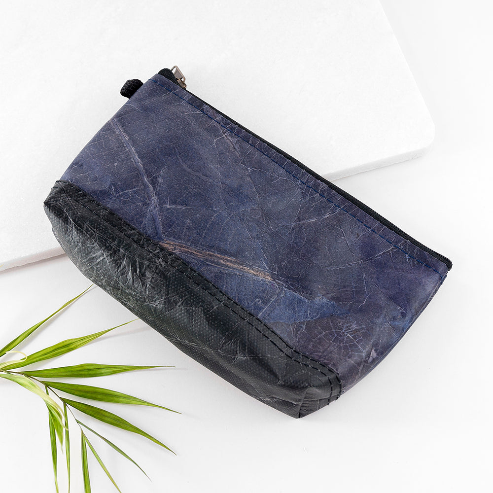 Leaf Leather Small Cosmetic Bag - Black Bottom Edge