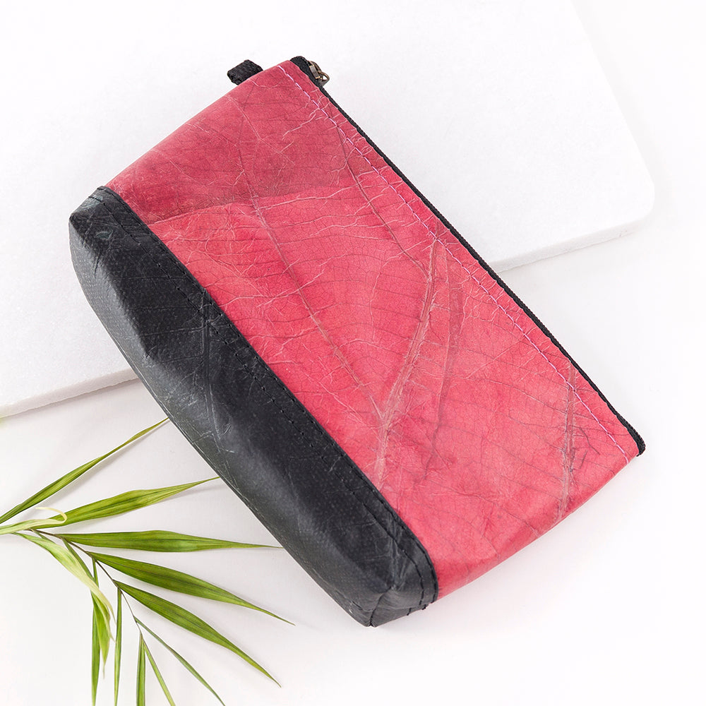 Leaf Leather Small Cosmetic Bag - Black Bottom Edge