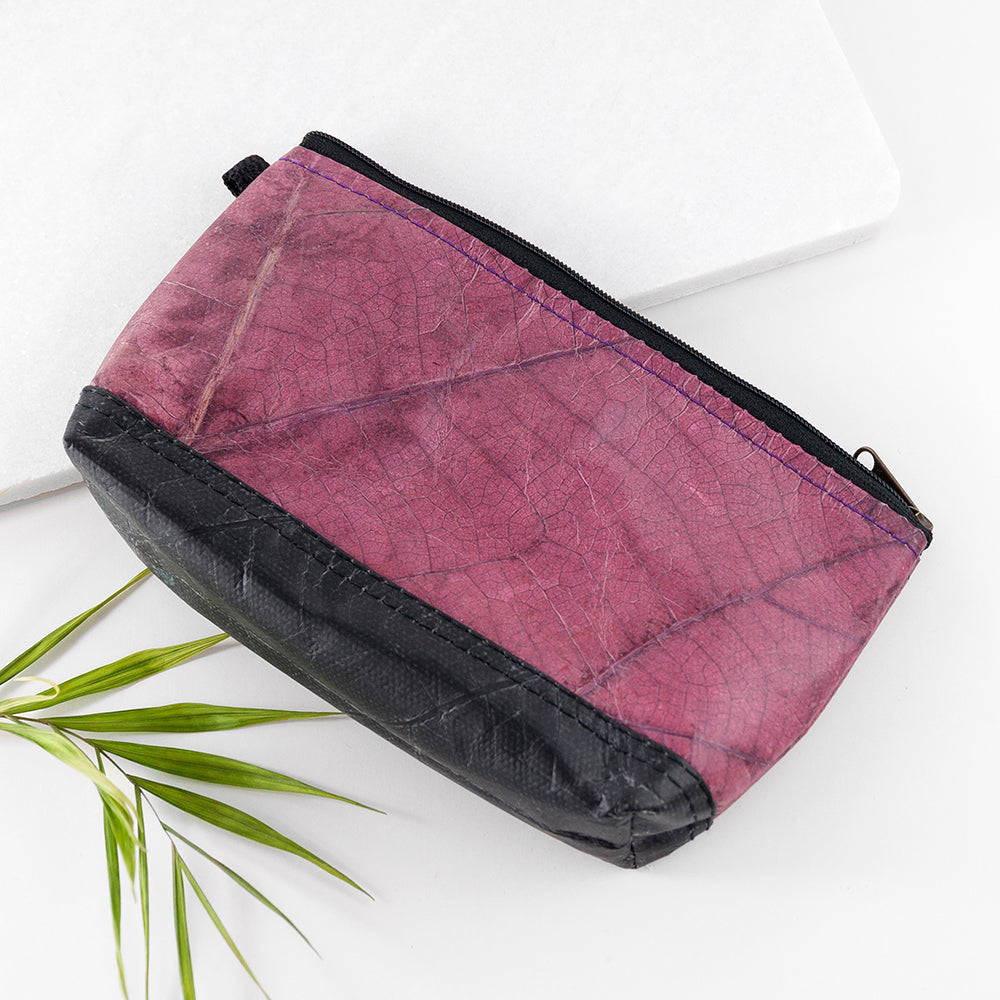 Leaf Leather Small Cosmetic Bag - Black Bottom Edge