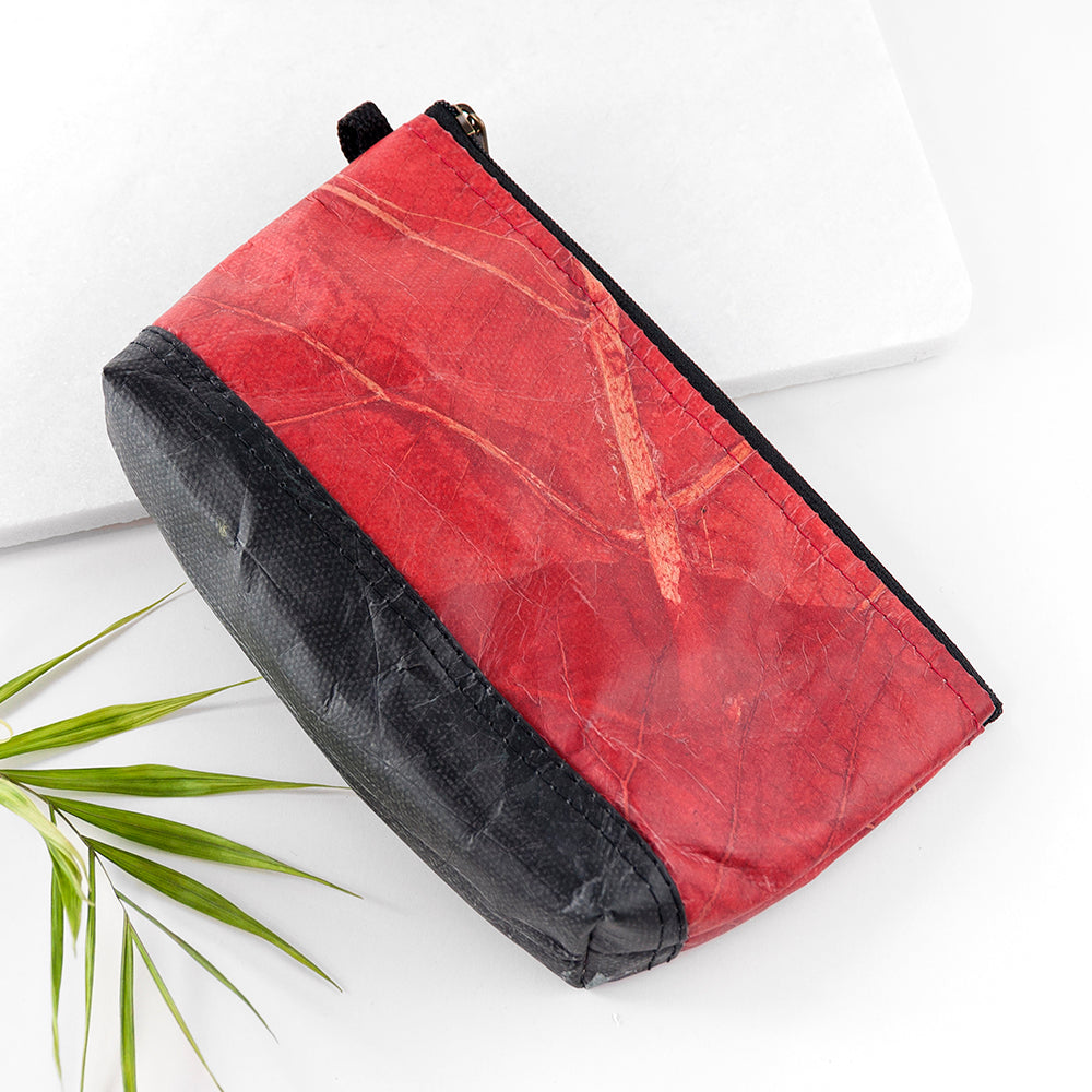 Leaf Leather Small Cosmetic Bag - Black Bottom Edge