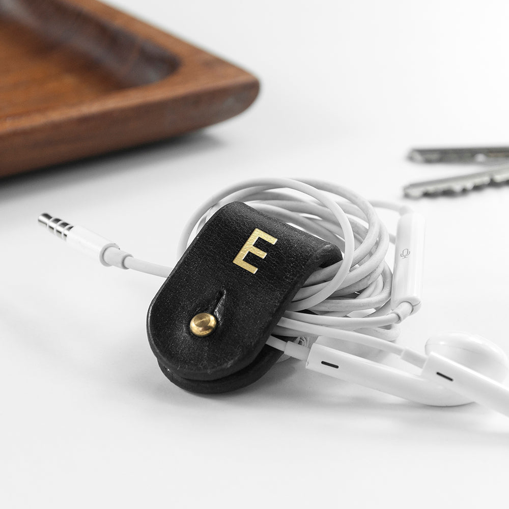 Monogrammed Leather Earphones Holder