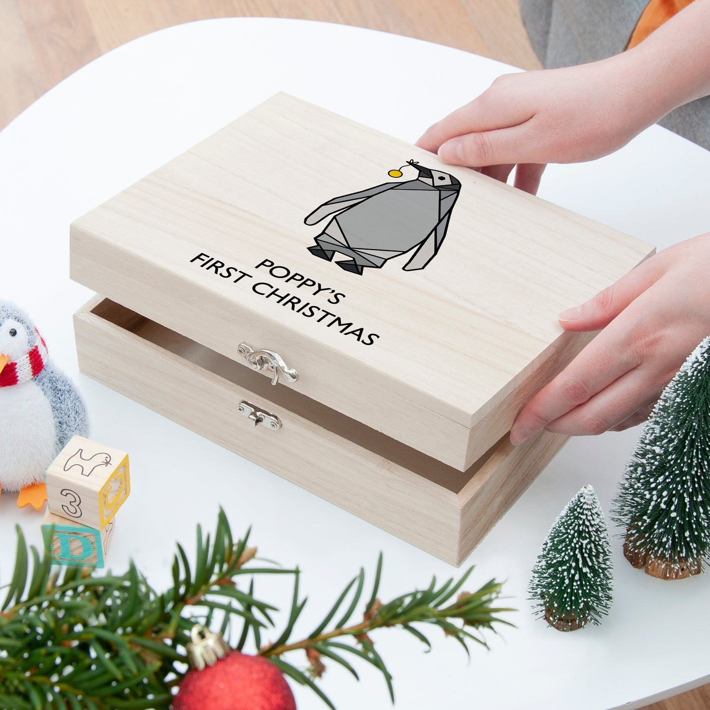 Personalised Baby Penguin First Christmas Box