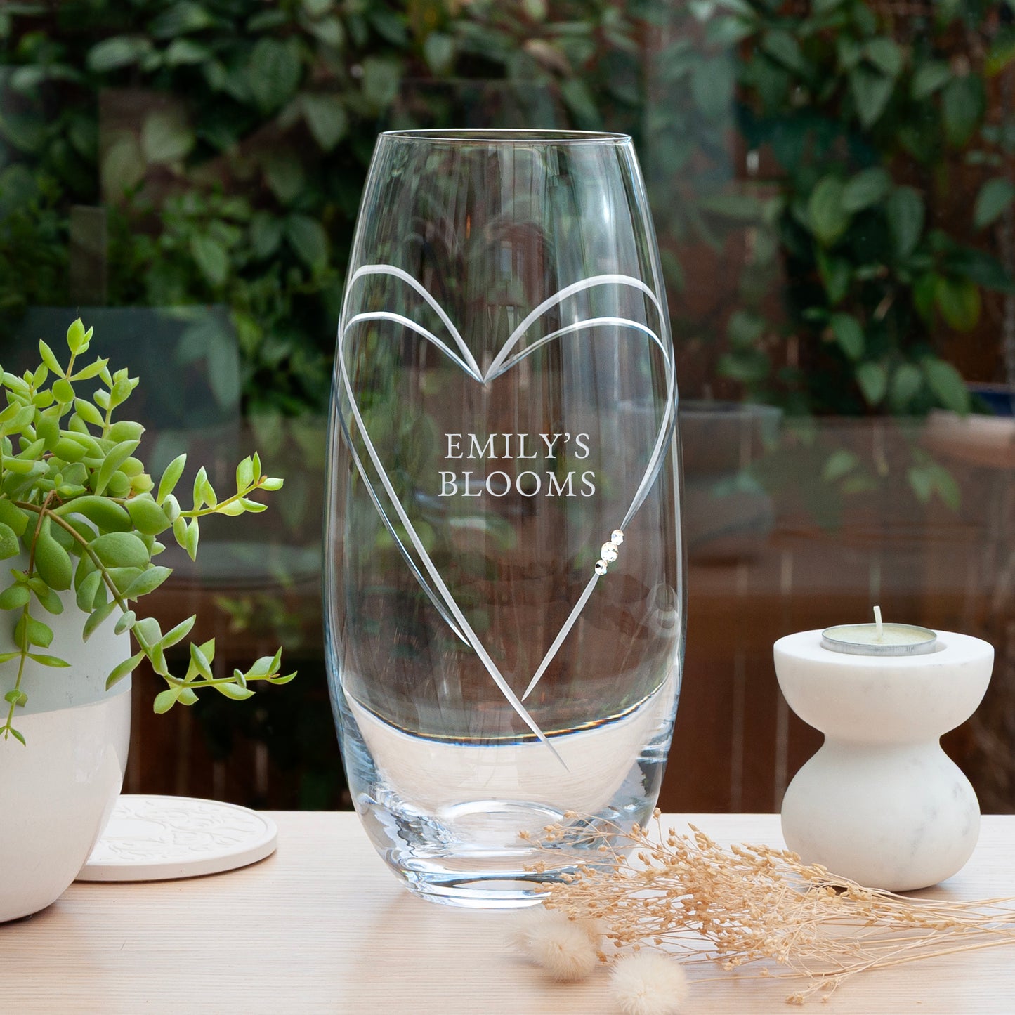 Personalised Hearts Barrel Vase with Swarovski Crystals