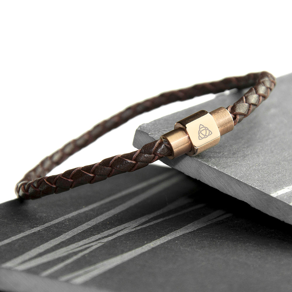 Personalised Men's Celtic Trinity Woven Leather Bracelet