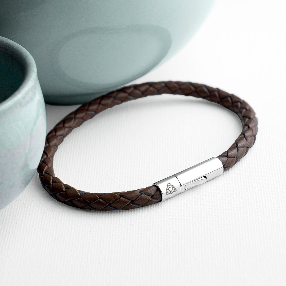 Personalised Men's Celtic Trinity Capsule Leather Bracelet