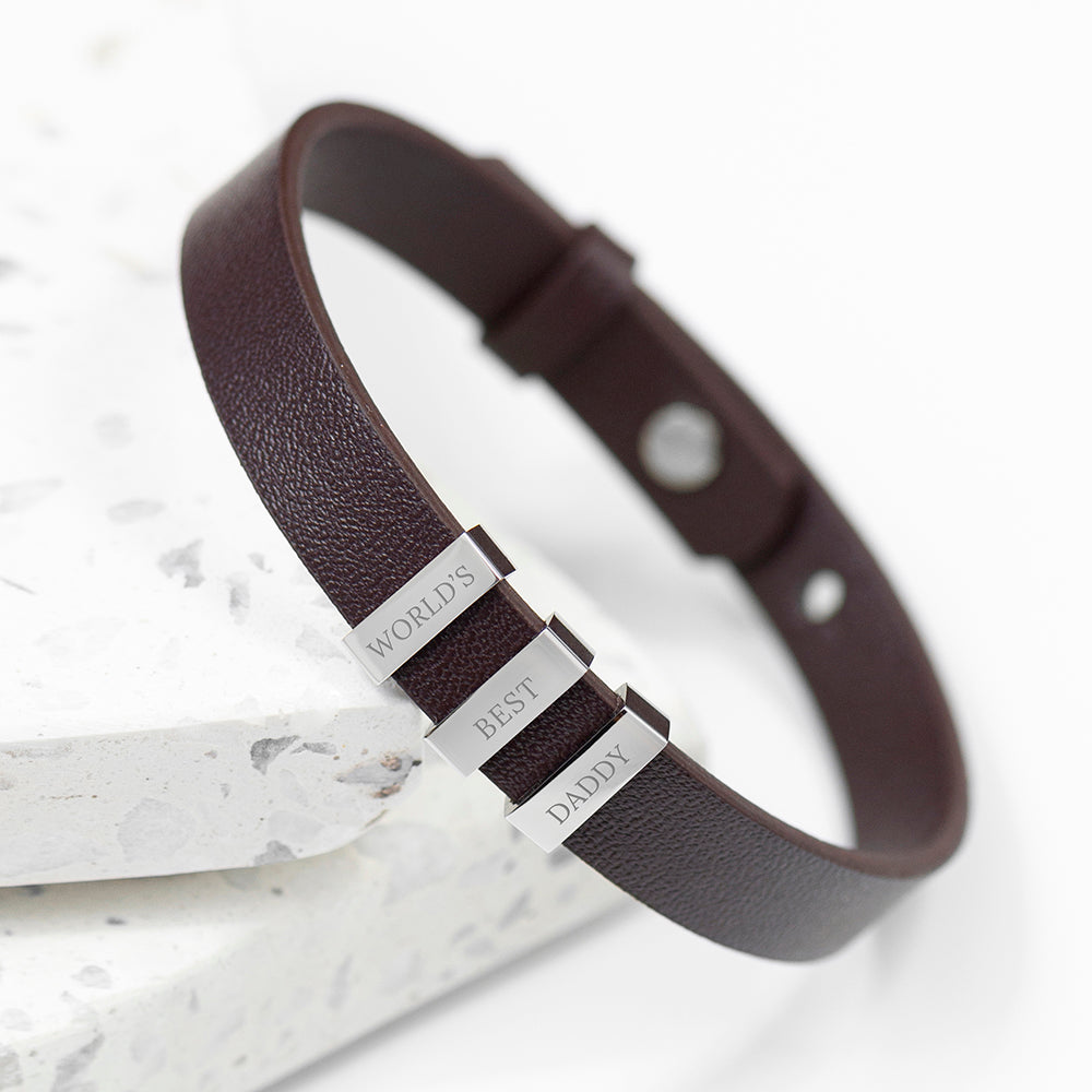 Personalised Men's Soho Tag Brown Leather Bracelet
