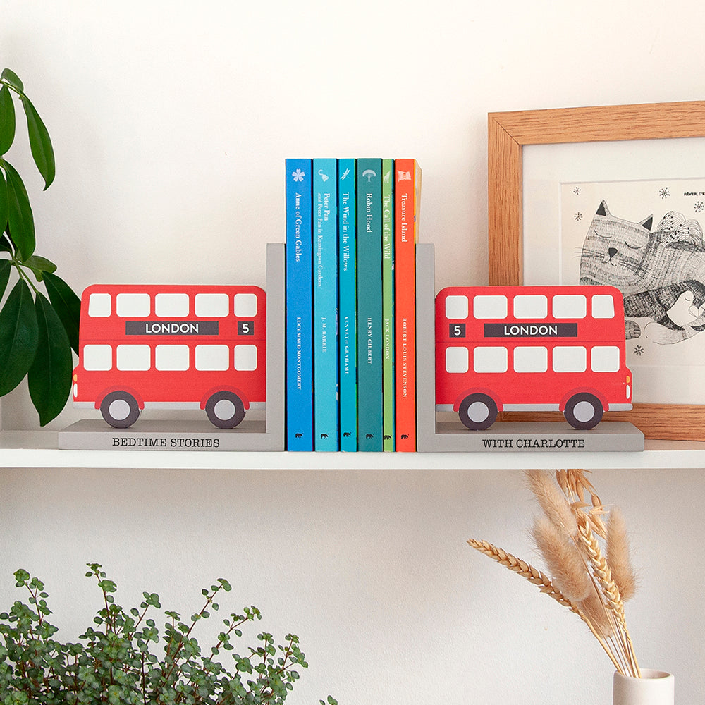 Personalised Kids London Bus Bookends