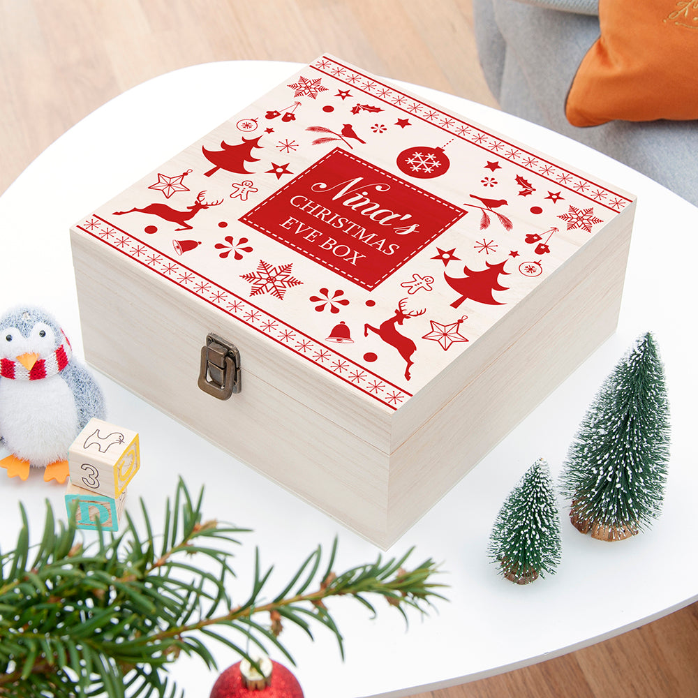 Personalised Festive Scandi Print Christmas Eve Box - Medium