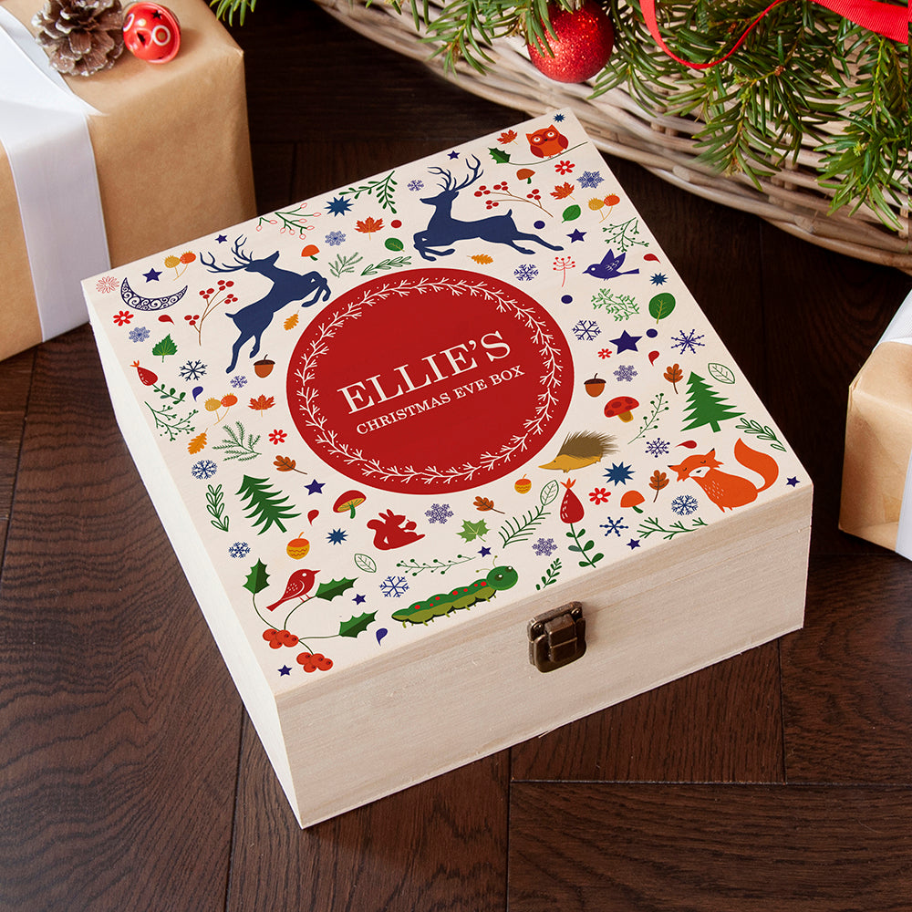 Personalised Festive Woodland Red Christmas Eve Box - Medium