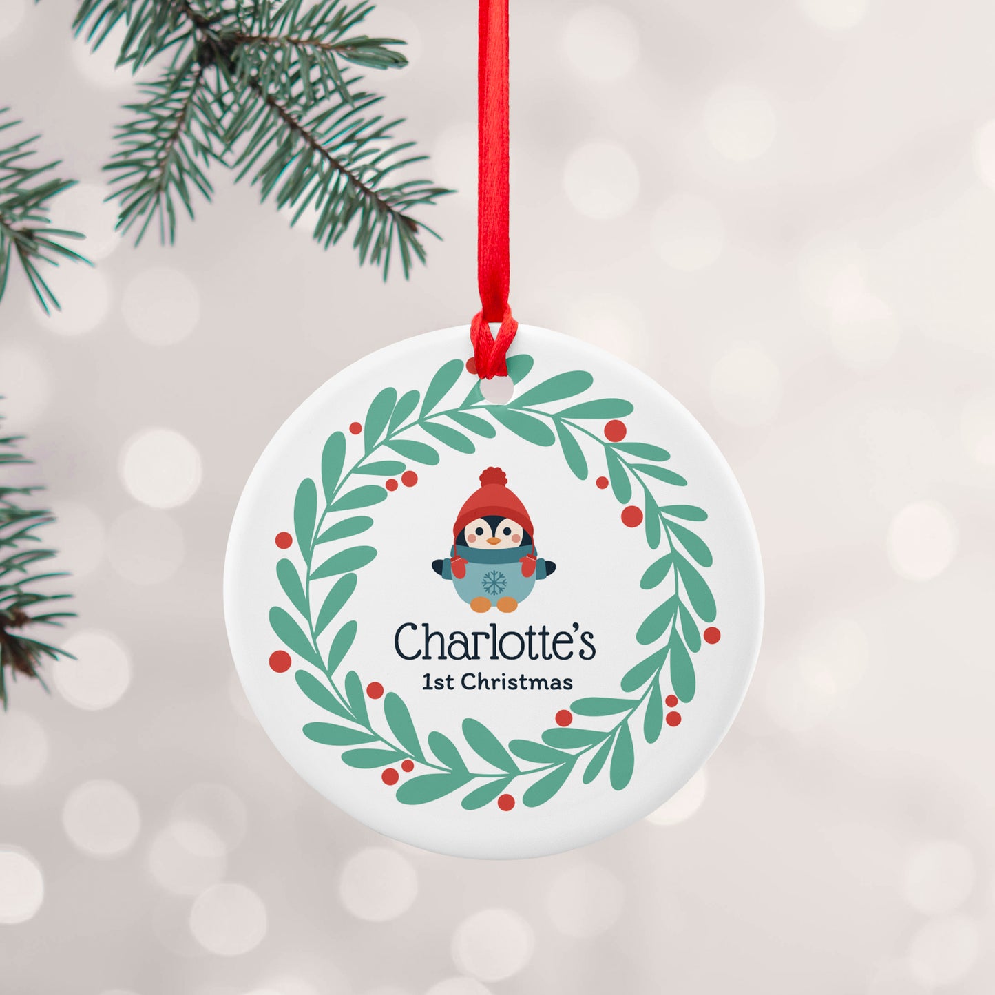 Personalised Baby Penguin 1st Christmas Decoration