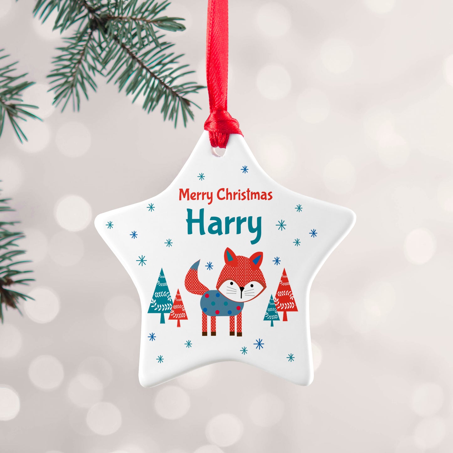 Personalised Winter Fox Ceramic Decoration