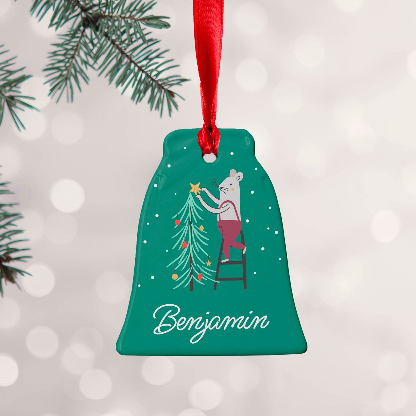 Personalised Christmas Mouse Ceramic Decoration