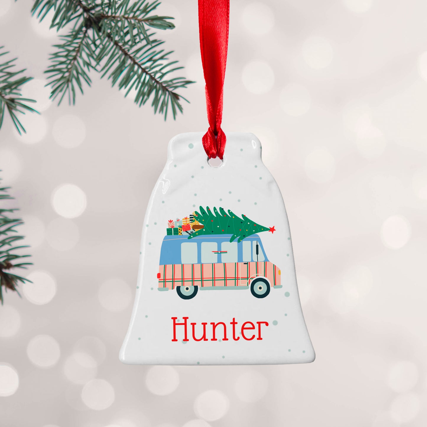 Personalised Christmas Tree Van Ceramic Decoration