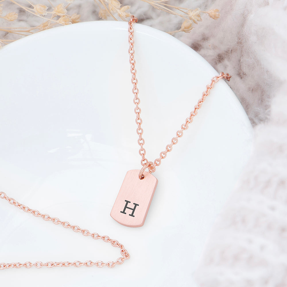 Personalised Rose Gold Initial Tag Necklace