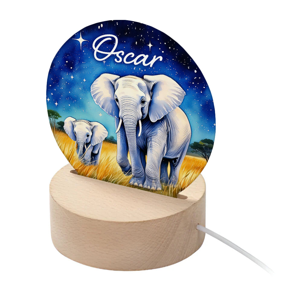 Personalised Kid's Safari Elephants LED Night Light