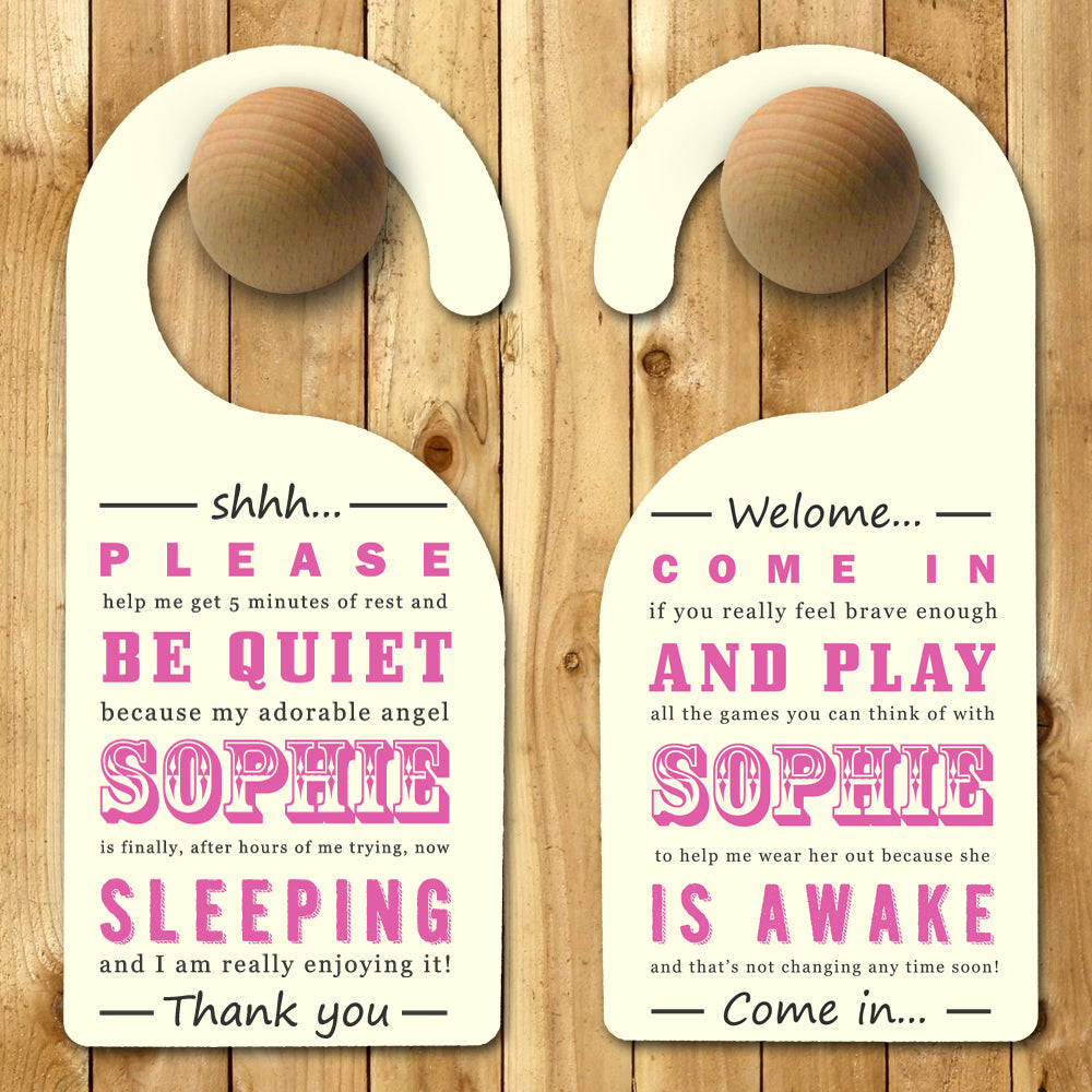 Personalised Baby Door Hanger in Pink