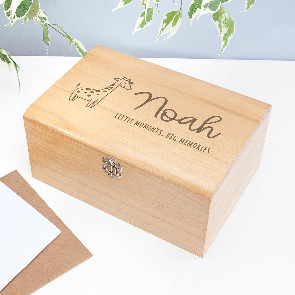 Personalised Baby Giraffe Keepsake Wooden Chest