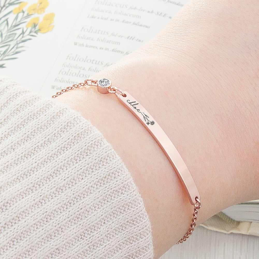 Personalised Birth Flower Swarovski Crystal Rose Gold Bracelet