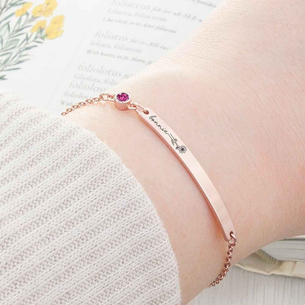 Personalised Birth Flower Swarovski Crystal Rose Gold Bracelet