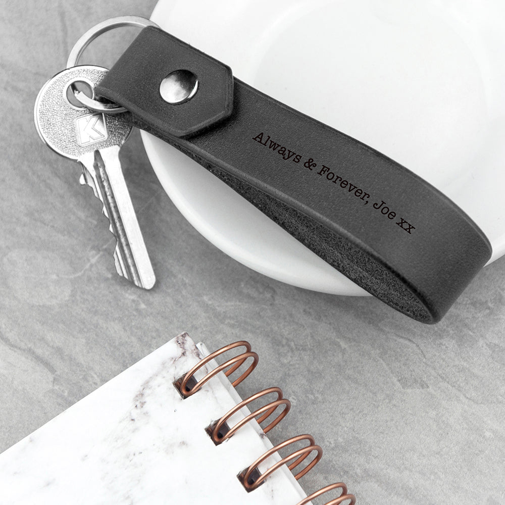 Personalised Black Leather Keyring