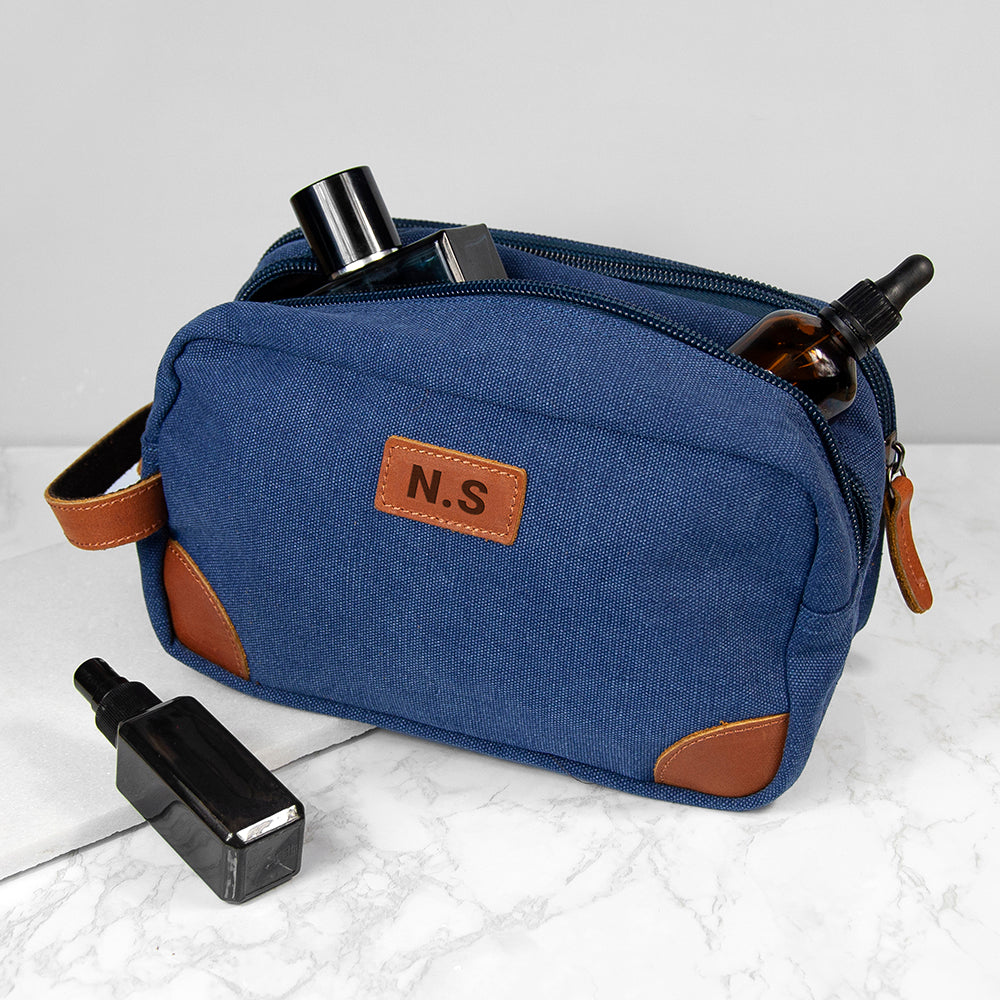 Personalised Deluxe Denim Wash Bag Blue