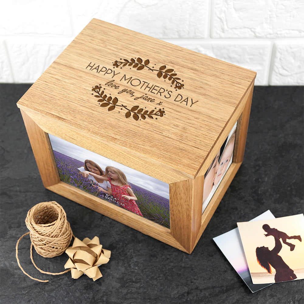 Personalised Happy Mother's Day Midi Oak Photo Cube Keepsake Box
