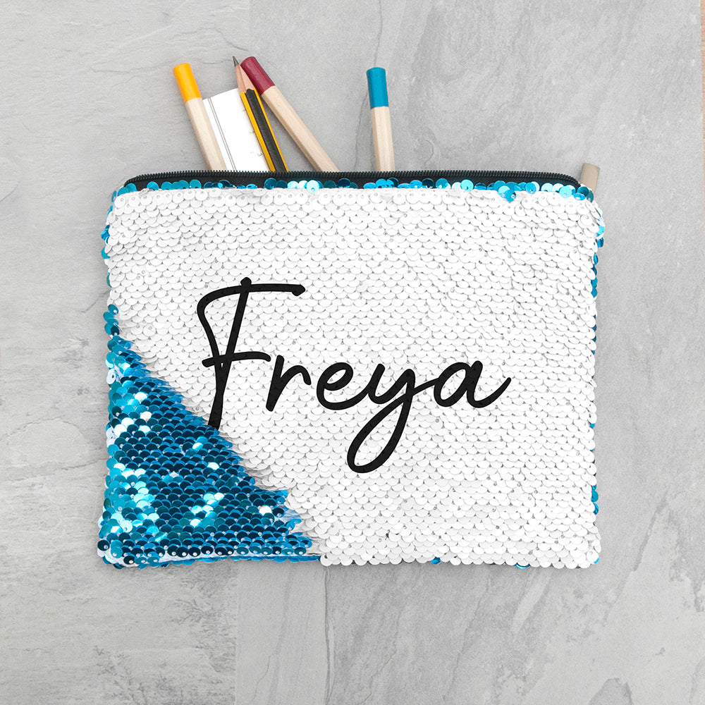 Personalised Kids Hidden Message Sequin Pencil Case - Blue