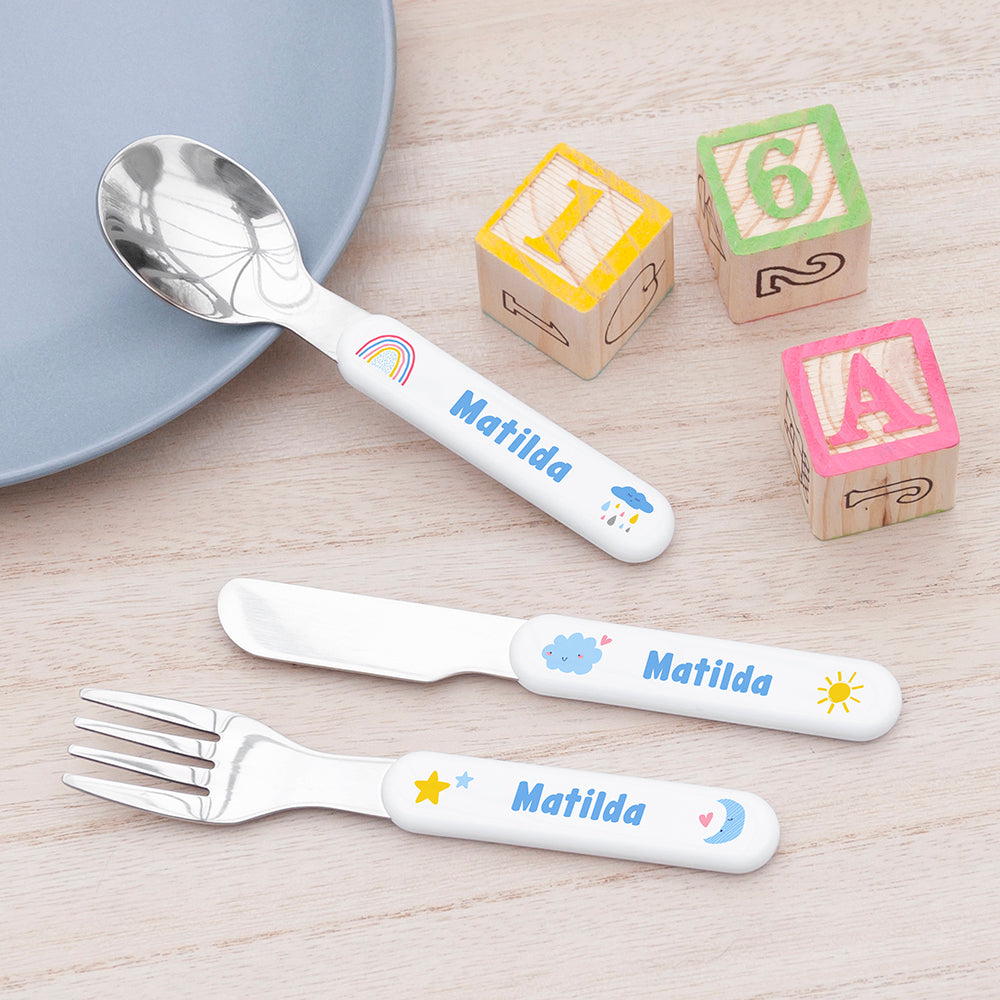 Personalised Kids Pastel Sky Cutlery Set - Metal