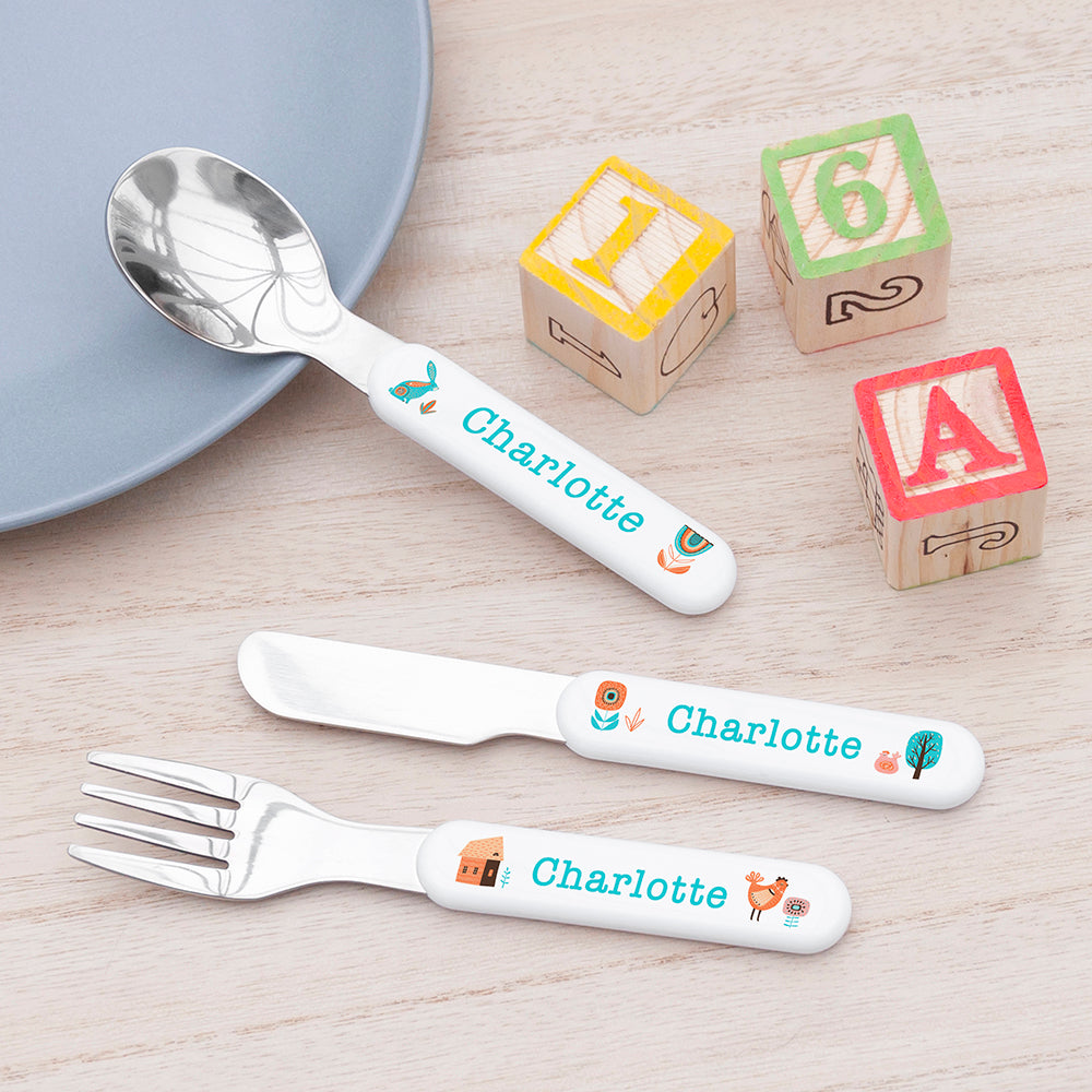 Personalised Kids Scandi Summer Cutlery Set - Metal