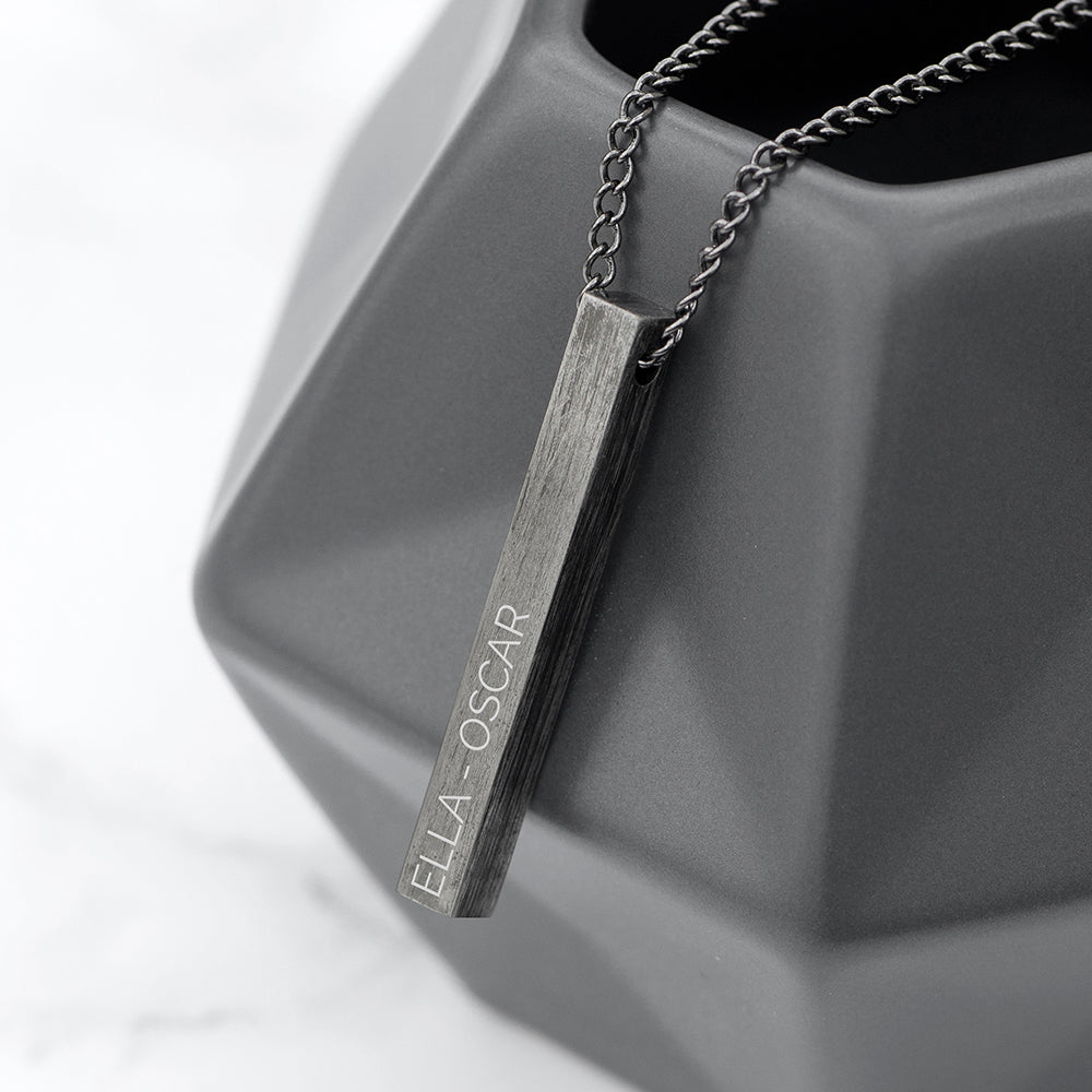 Personalised Men's Solid Bar Necklace - Brushed Gunmetal