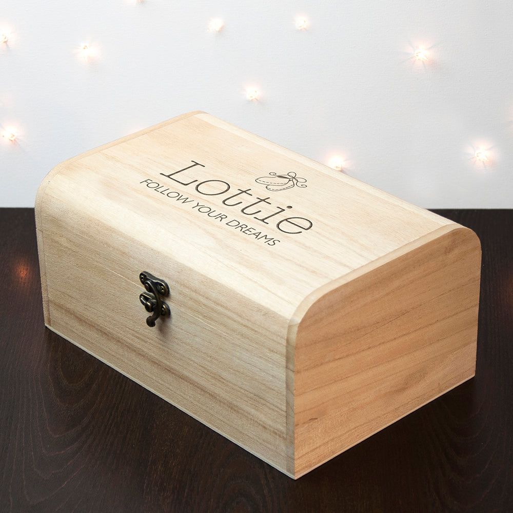 Personalised New Baby Keepsake Wooden Chest - Booties