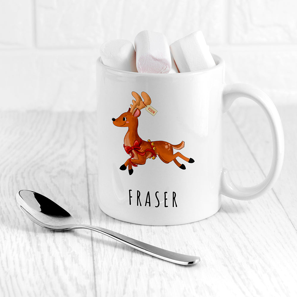Personalised Reindeer Christmas White Mug