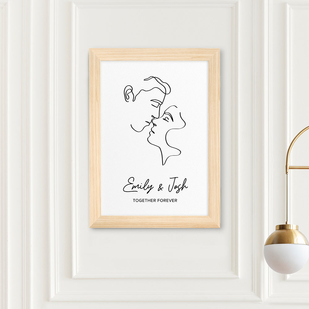 Personalised Romantic Line Art Kissing Couple Print