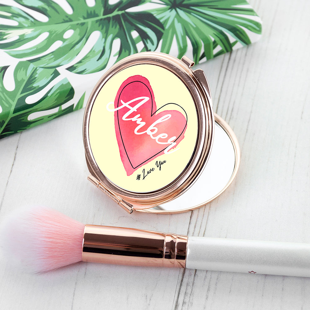 Personalised Rose Gold #Heart Compact Mirror