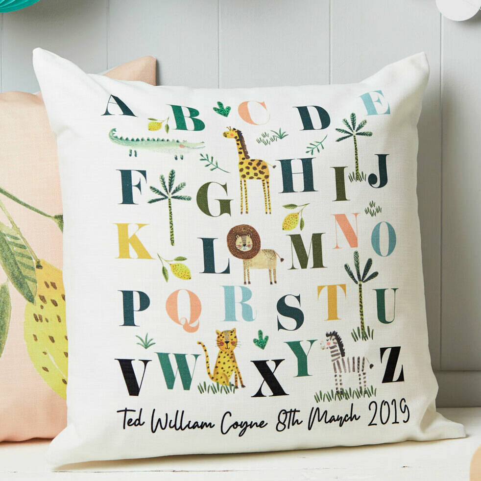 Personalised Safari Animals Alphabet Cushion Cover
