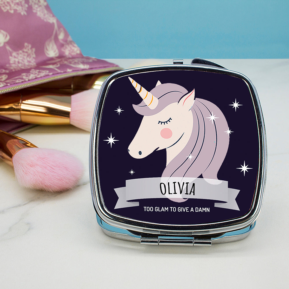 Personalised Sparkle Squad Square Navy Compact Mirror