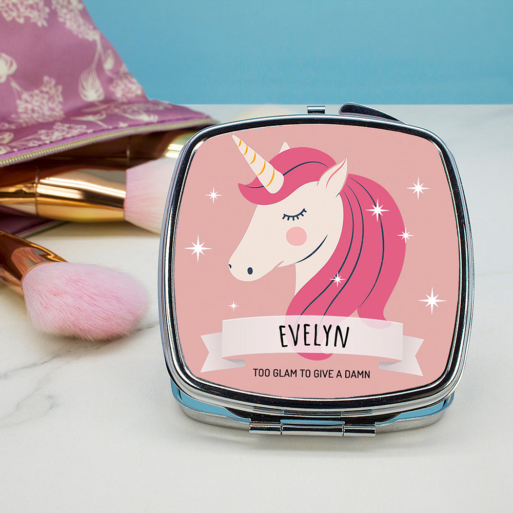 Personalised Sparkle Squad Square Pink Compact Mirror
