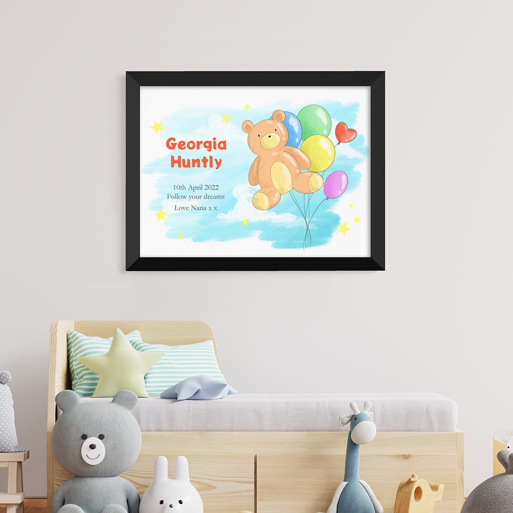 Personalised Teddy Bear Balloon Framed Print