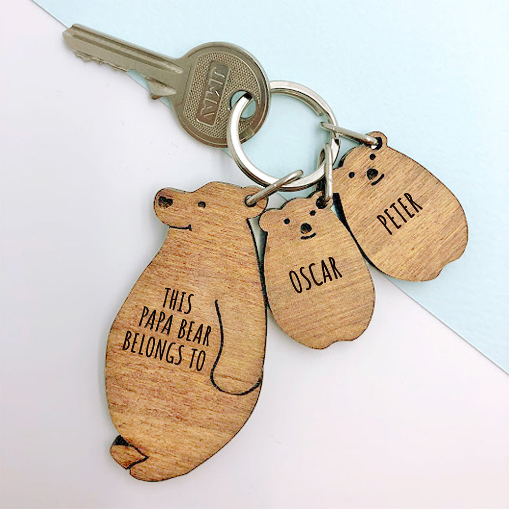 Personalised This Papa Bear Belongs To Keyring Set