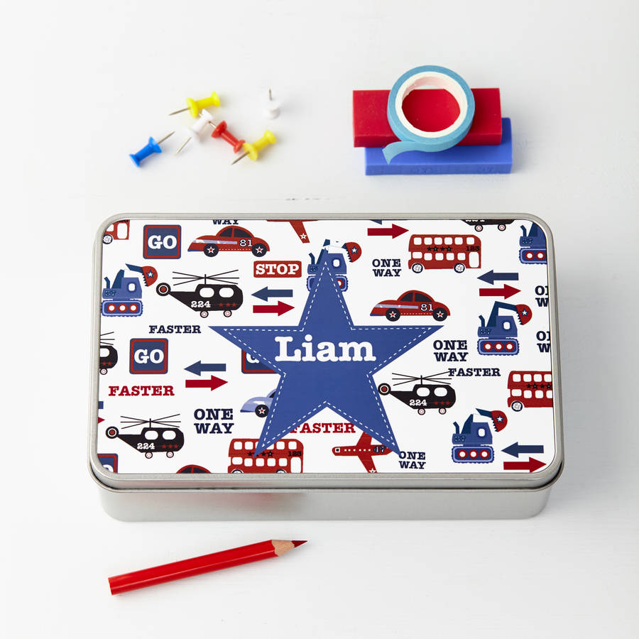 Personalised Transport Themed Storage Tin