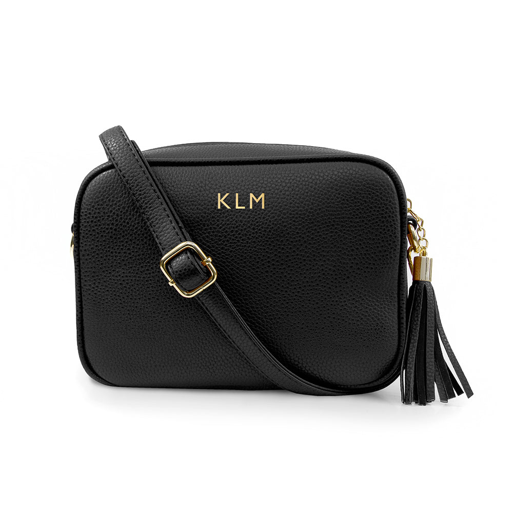 Personalised Vegan Leather Crossbody Bag in Black