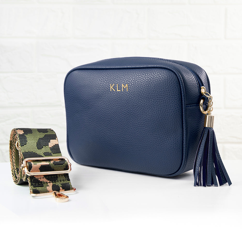 Personalised Vegan Leather Crossbody Bag in Navy
