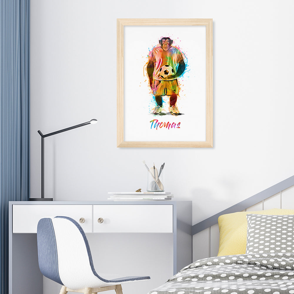 Personalised Watercolour Chimpanzee Football Print