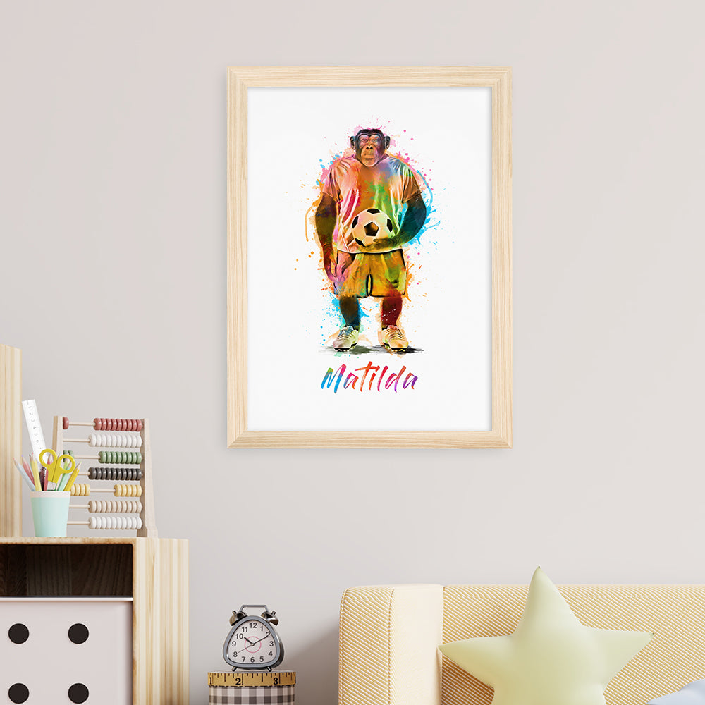 Personalised Watercolour Chimpanzee Football Print