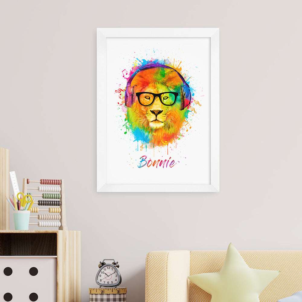 Personalised Watercolour Lion Wild Side Musical Print